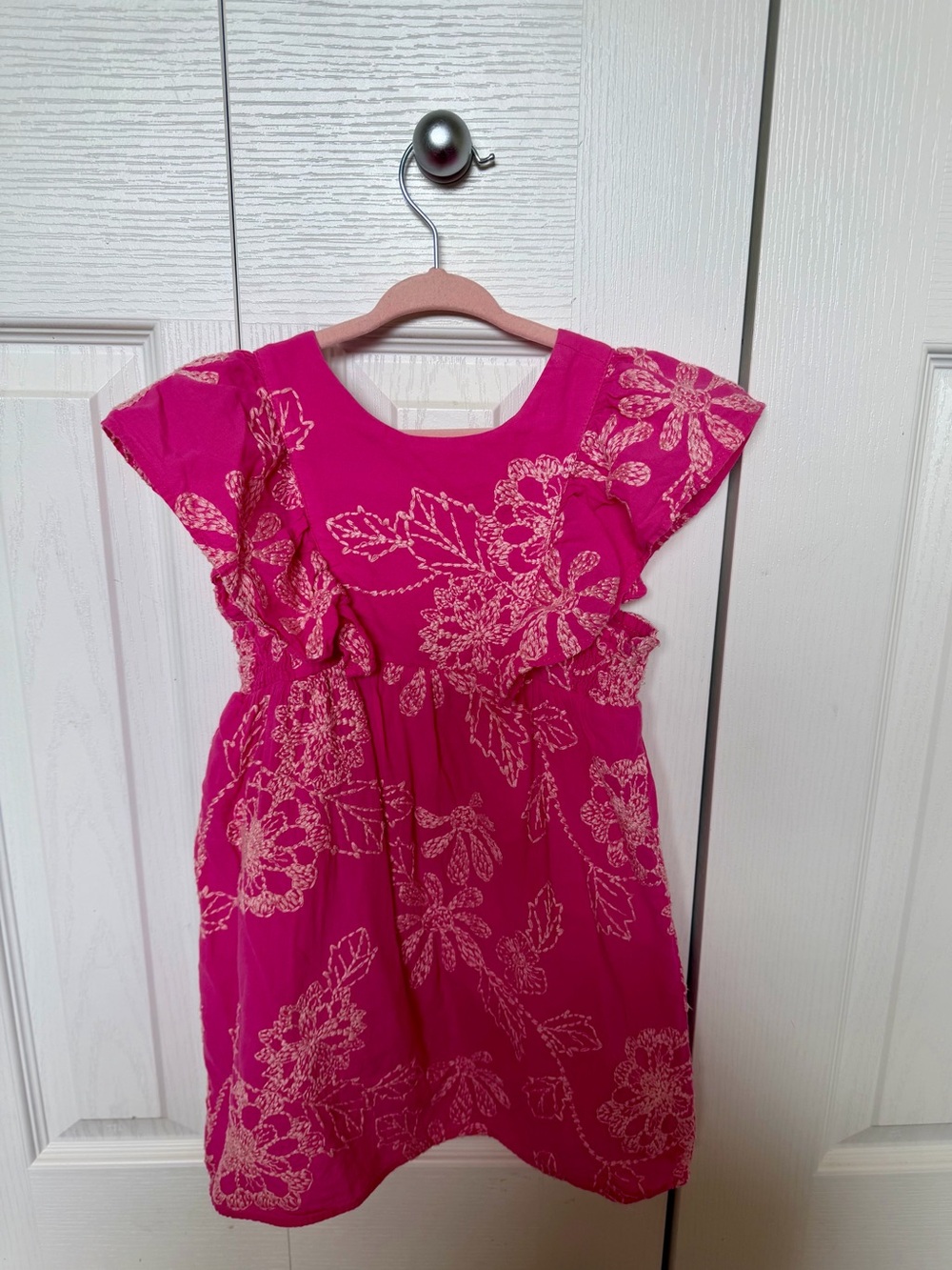 Zara Hot Pink Floral Print Ruffle Sleeve Dress